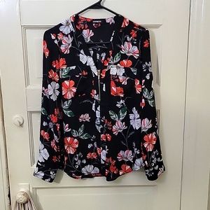 EXPRESS Floral Zip-Front Long Sleeve Blouse